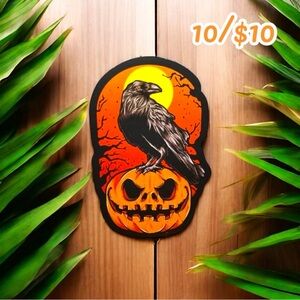 Raven on Pumpkin Halloween Sticker – Approx. 2 1/2”